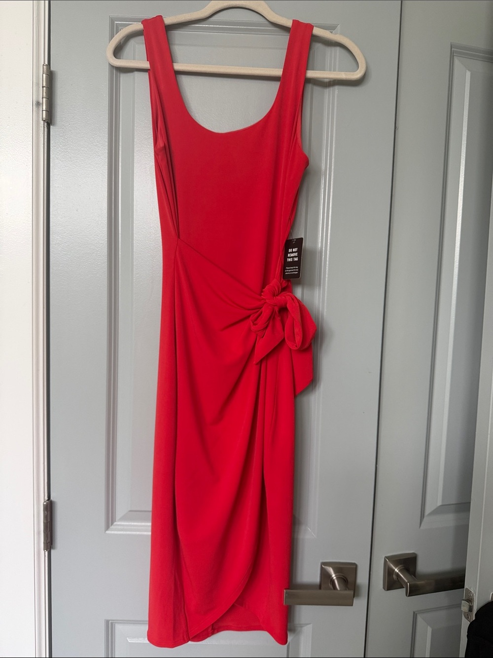 NWT- Sleeveless Red Tie-Waist Midi Dress